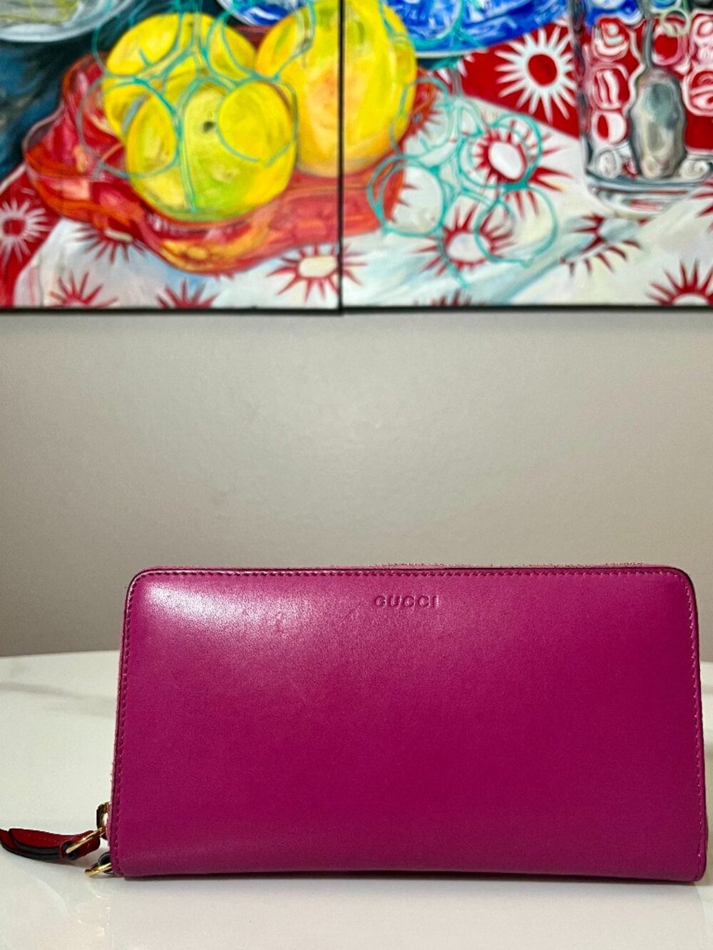 Gucci Pink Leather Zip Around Wallet Wristlet + Box - Picture 3 of 12